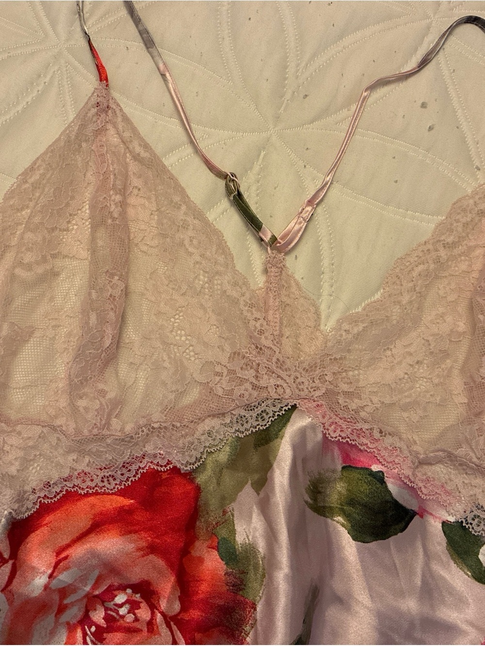 Floral Lace Satin Chemise Slip - Pink Floral - Picture 2 of 3